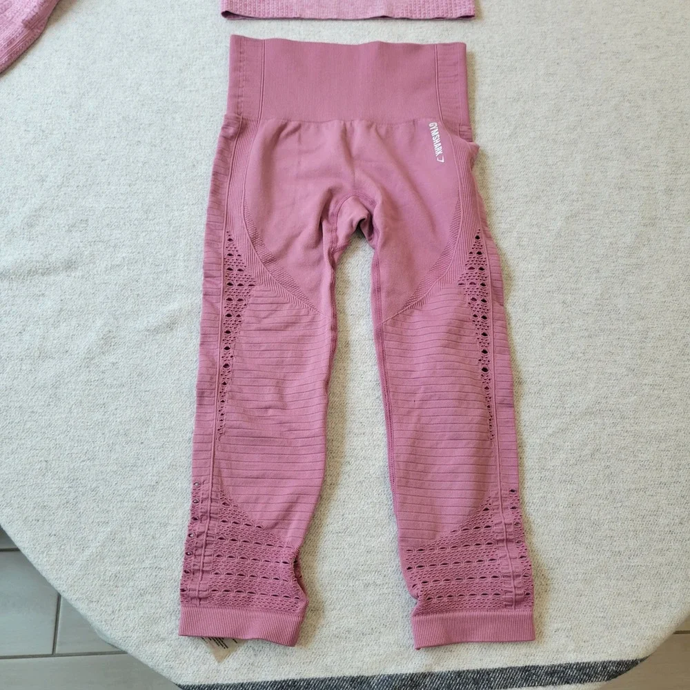 Gymshark Energy+ Seamless Set Pink Long Sleeve Crop Top Leggings Small